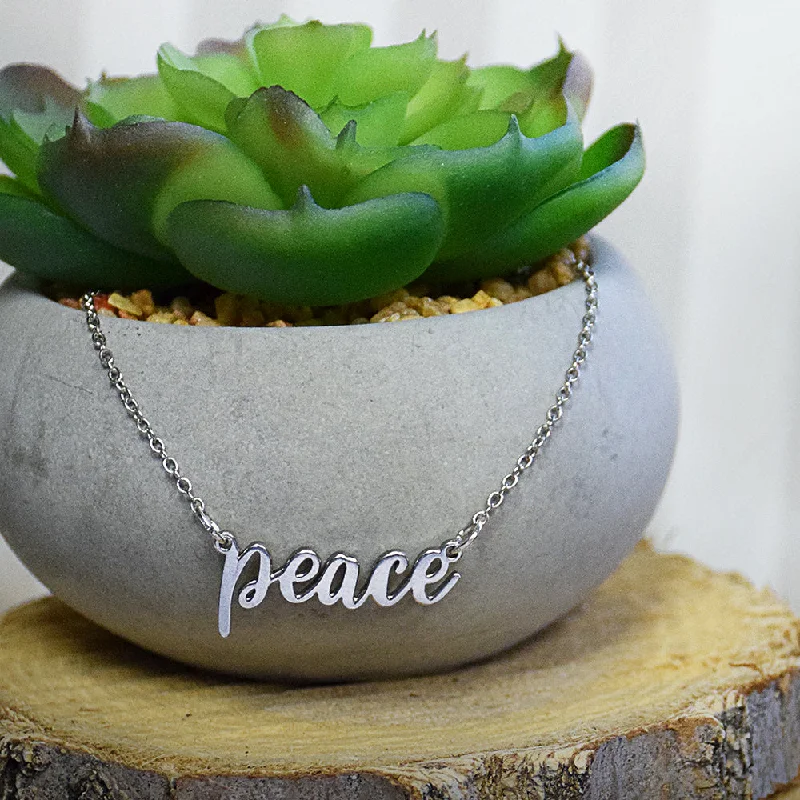 Vivid gem necklaces-Peace Word Necklace - Silver Finish