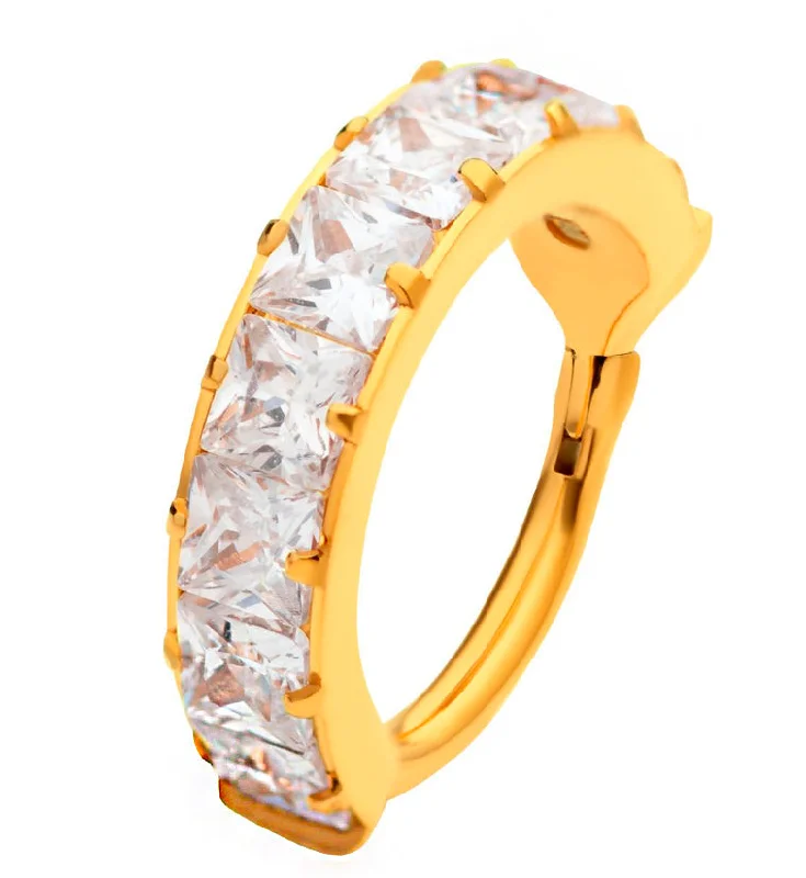 Dusk gothic rings-Gold PVD Single Square CZ Row Titanium Hinged Segment Ring