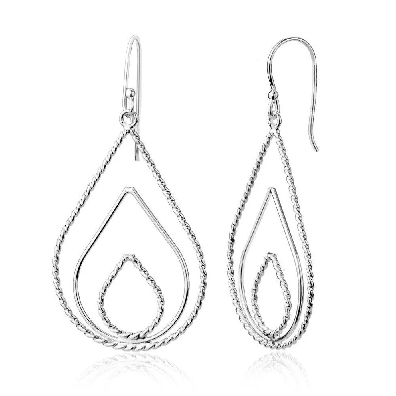 Ripple shape earrings-Sterling Silver Rope and Triple Teardrop Earrings