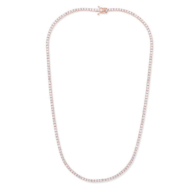 Spinel pendant necklaces-14 kt rose gold, 16" 4 prong diamond tennis necklace featuring 8.00 cts tw round diamonds