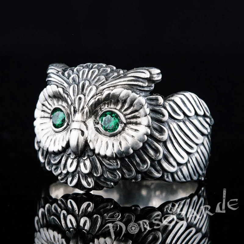 Silk thread rings-Handcrafted Gemmed Owl Ring - Sterling Silver