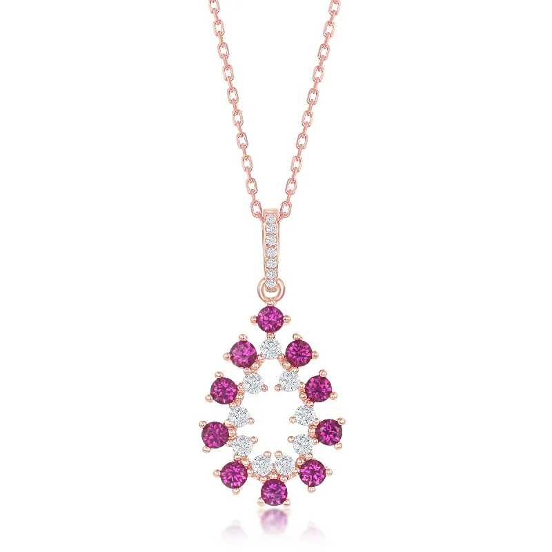 Six-strand necklaces-Sterling Silver Ruby CZ Pearshaped Pendant - Rose Gold plated