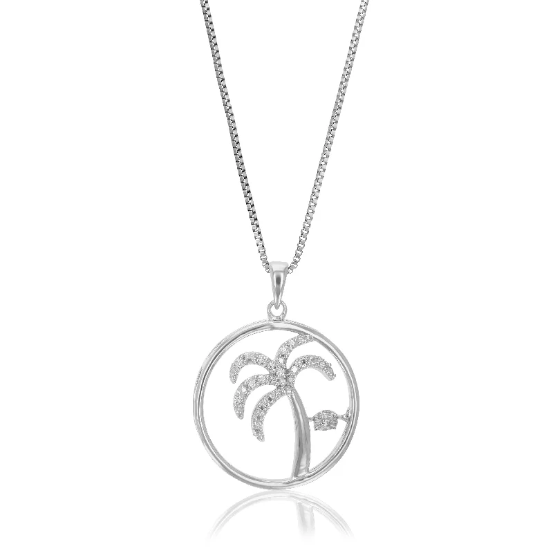 Pearl cluster necklaces-1/12 cttw Lab Grown Diamond Tree Pendant Necklace .925 Sterling Silver 3/4 Inch With 18 Inch Chain