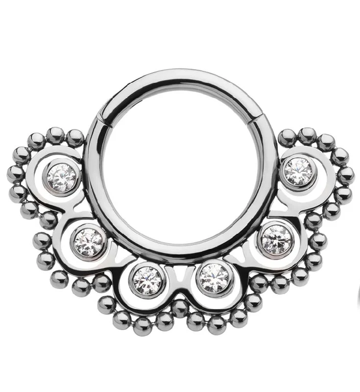 Slide band rings-Frill 6 Piece CZ Titanium Hinged Segment Ring