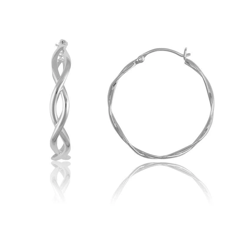 Baked clay earrings-Sterling Silver Large Twisted Circle Hoop Earrings