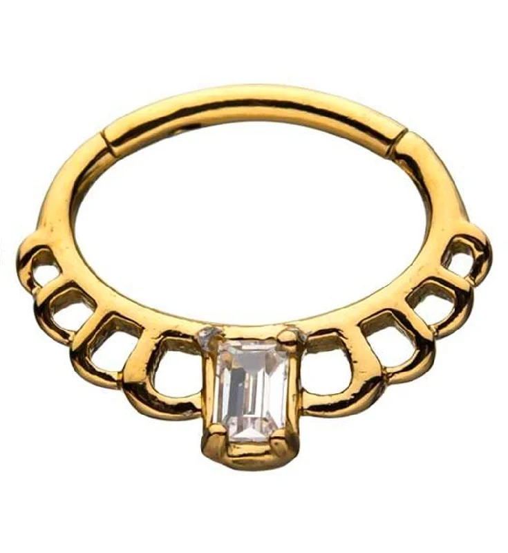 Hawk design rings-Gold PVD Exsect CZ Hinged Segment Ring