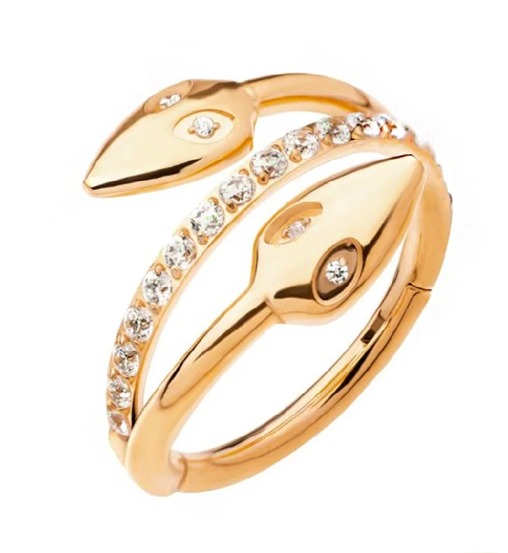 Pentagon shape rings-24kt Gold PVD Snake Wrap CZ Titanium Hinged Segment Ring