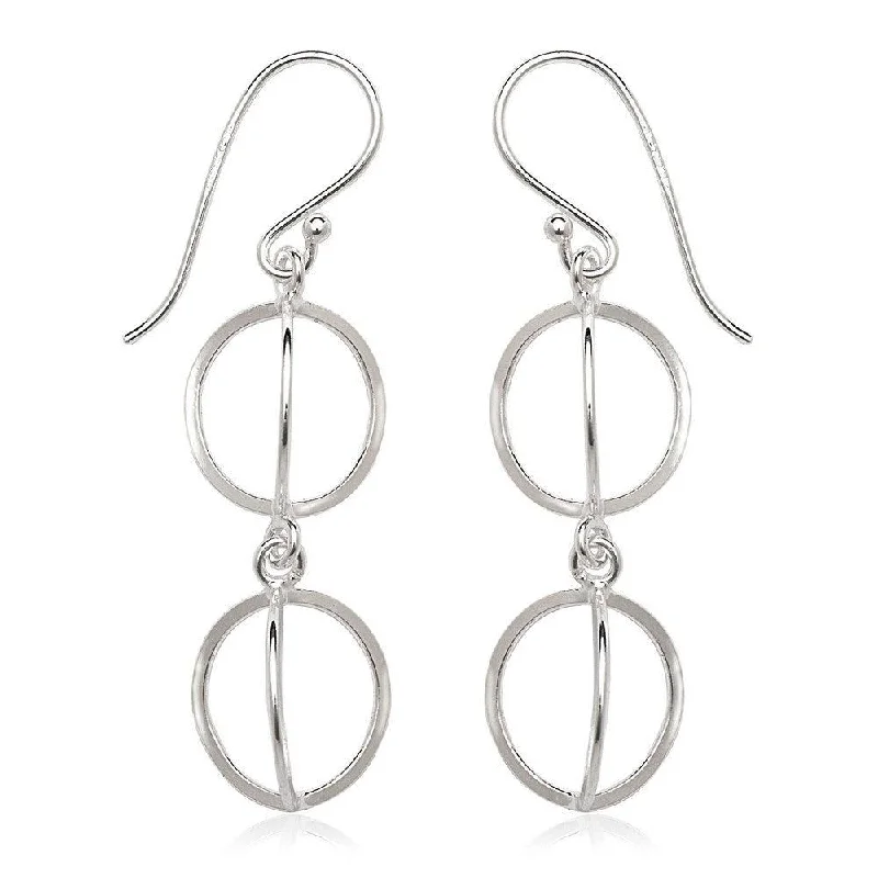 Delicate drop earrings-Sterling Silver 3 Dimensional Double Circle Earrings