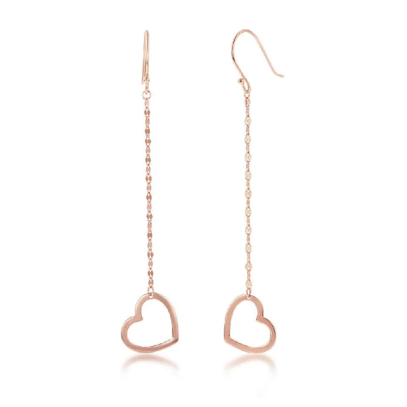 Twisted wire earrings-Sterling Silver Rose Gold Plated Chain Heart Earrings