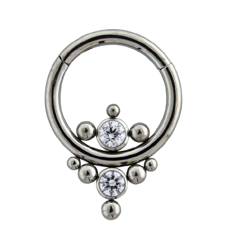 Corded edge rings-Double Cluster Swarovski CZ HInged Segment Ring