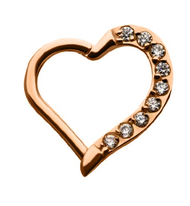 Unity charm rings-16G Rose Gold PVD Heart CZ Hinged Segment Ring