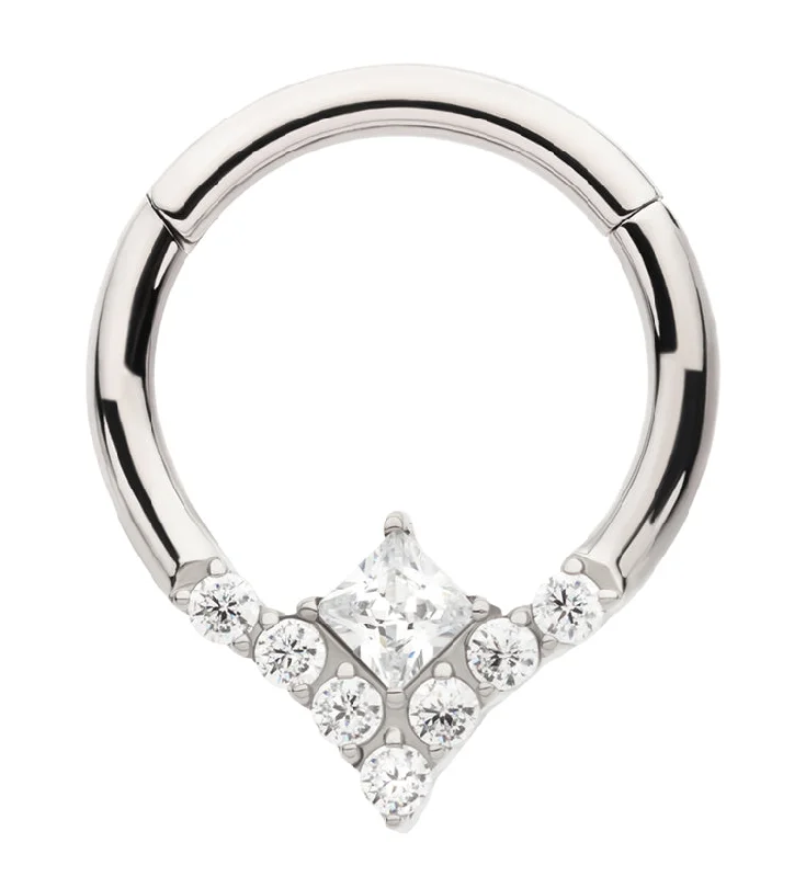 Sloped shank rings-Point Square Clear CZ Titanium Hinged Segment Ring