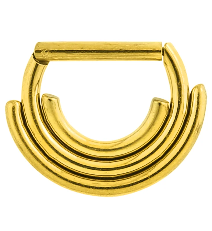 Waxing moon rings-Gold PVD Triple Row D-Shaped Stainless Steel Hinged Segment Ring