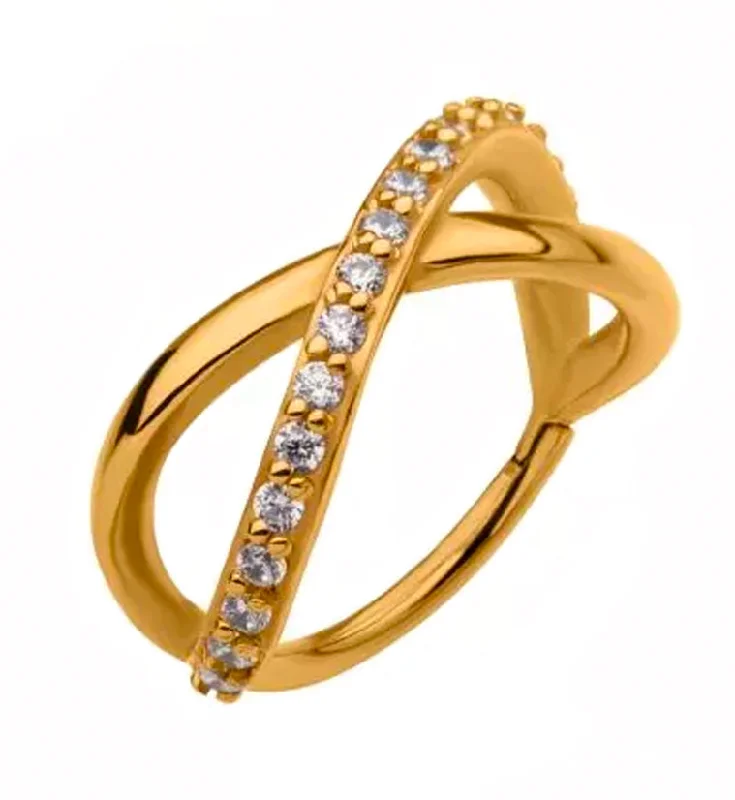 Sloped shank rings-Gold PVD Intersect CZ Row Hinged Segment Ring