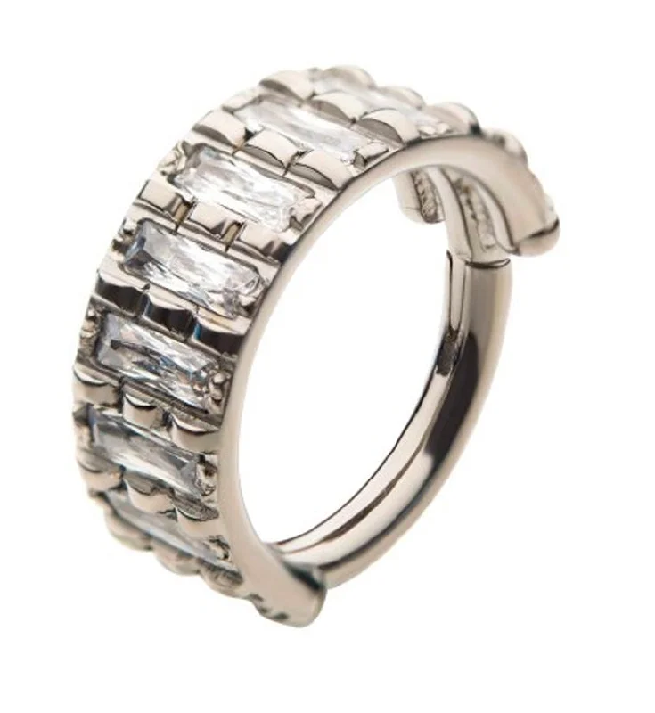 Stranded bead rings-Titanium Hinged Side Strand CZ Segment Ring