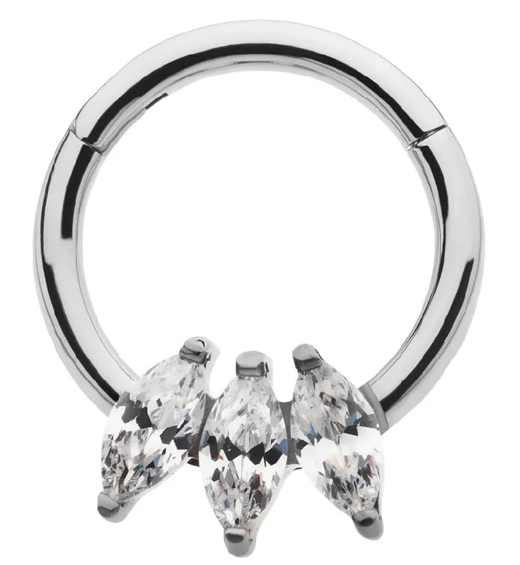 Slip knot rings-Triple Marquise CZ Titanium Hinged Segment Ring