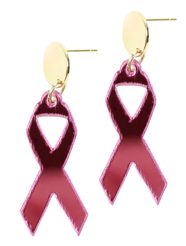 Coil loop earrings-Pink Ribbon Earring