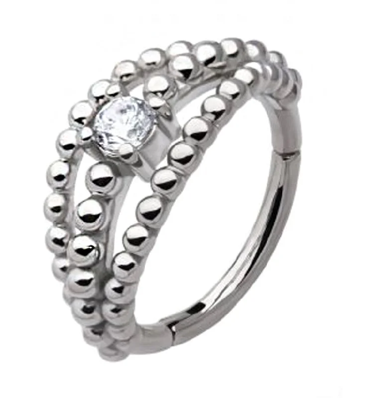 Tahitian pearl rings-Triple Stacked Bead CZ Hinged Segment Ring