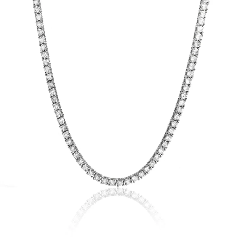 Woven knot necklaces-14 kt white gold, 16" 4 prong diamond tennis necklace featuring 5.00 cts tw round diamonds