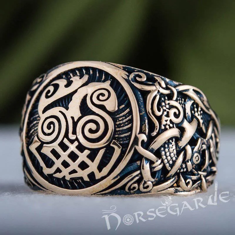 Lunar birthstone rings-Handcrafted Sleipnir Mammen Style Ring - Bronze