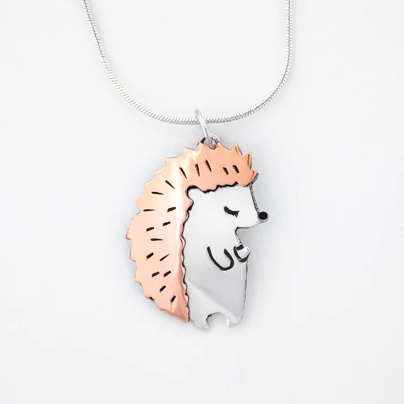 Dark wood necklaces-Hedgehog Sterling & Copper Necklace