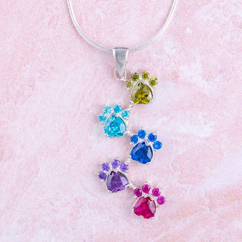 Crafted initial necklaces-Rainbow of Paws Sterling Necklace