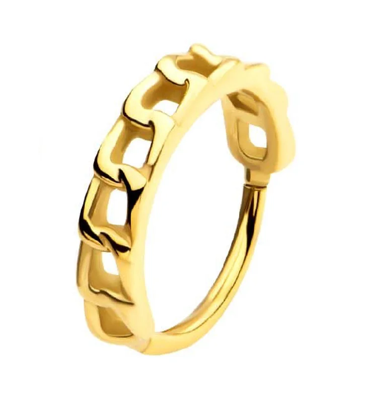 Flex open rings-Gold PVD Chain Link Side Facing Stainless Steel Hinged Segment Ring