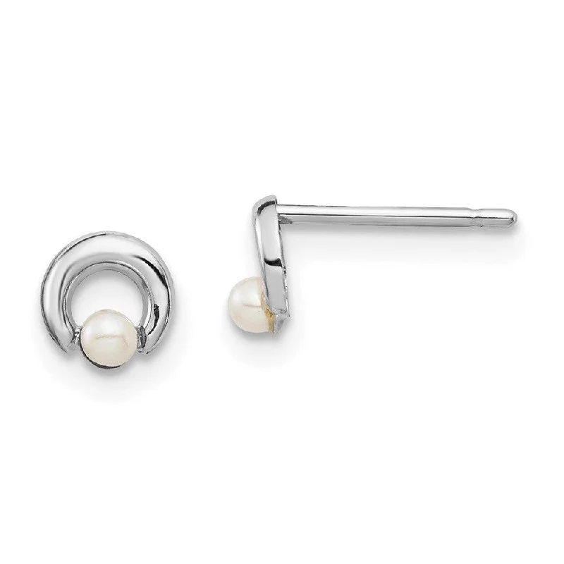 Circle drop earrings-Madi K Kid's 14k White Gold  Button Freshwater Cultured Pearl Circle Post Earrings