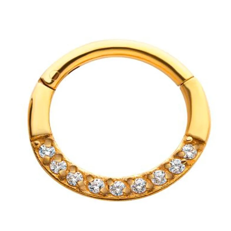 Faceted star rings-Gold PVD Tenfold CZ Hinged Segment Ring