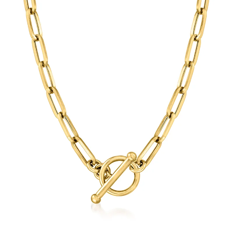 Satin gold necklaces-Ross-Simons Italian 14kt Yellow Gold Paper Clip Link Toggle Necklace