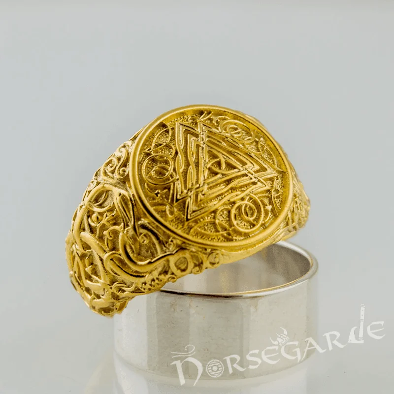 Bead-wrapped rings-Handcrafted Urnes Style Valknut Ring - Gold