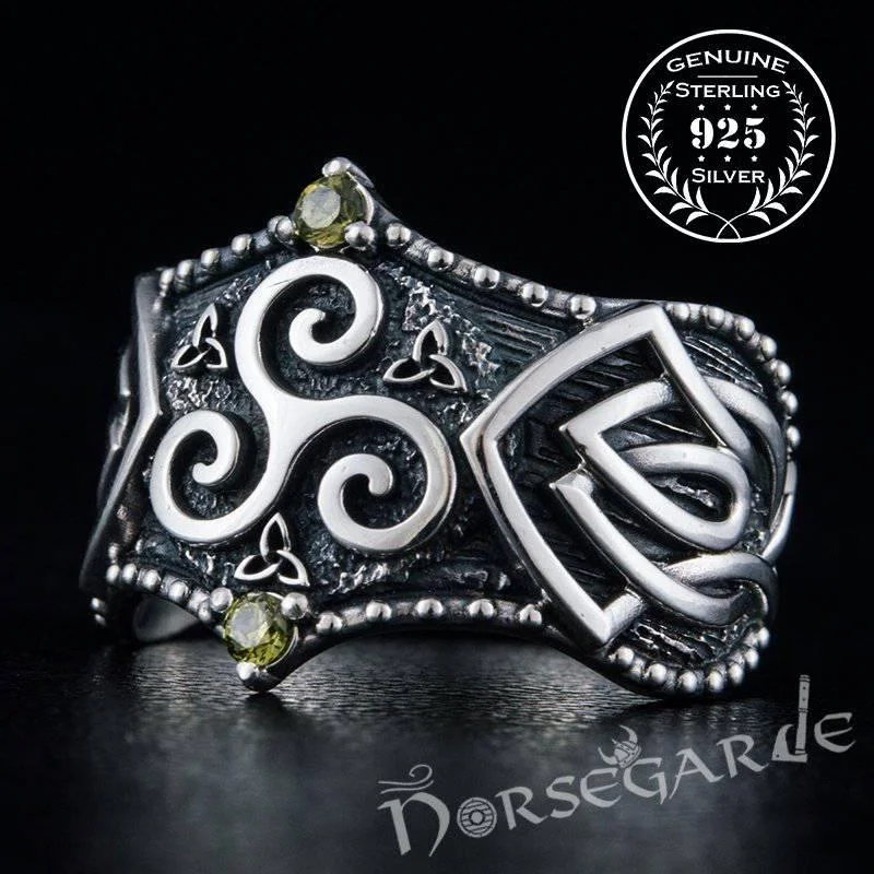 Timeless cameo rings-Handcrafted Gemmed Triskelion Celtic Ring - Sterling Silver