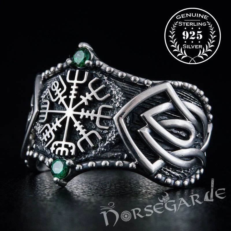 Rhodolite rings-Handcrafted Gemmed Vegvisir Celtic Ring - Sterling Silver