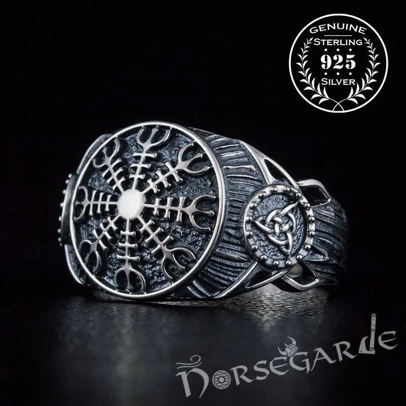 Mirror gloss rings-Handcrafted Helm of Awe Druid Signet Ring - Sterling Silver