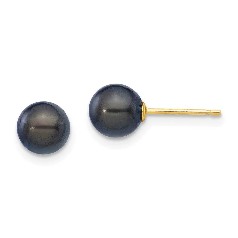 Petite pearl earrings-14k 6-7mm Round Black Saltwater Akoya Cultured Pearl Stud Post Earrings