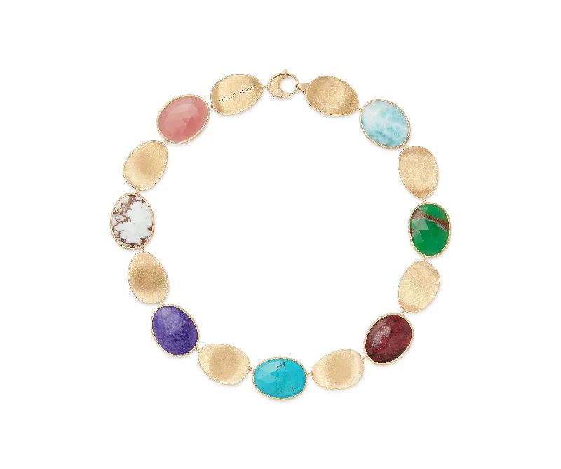 Sloped pendant necklaces-18K Gold Mixed Gemstone Collar Necklace