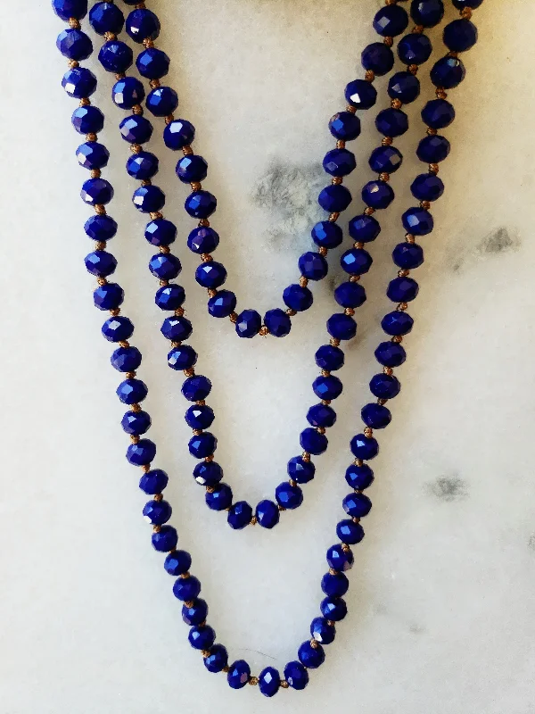 Silk thread necklaces-Royal Blue Crystal Beaded Necklace