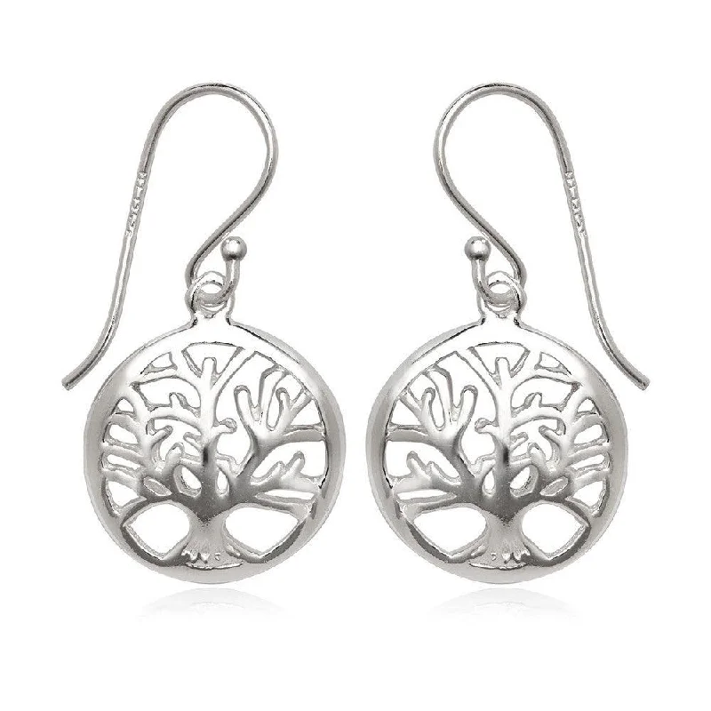 Coil loop earrings-Sterling Silver Open Circle with Center Tree Earrings