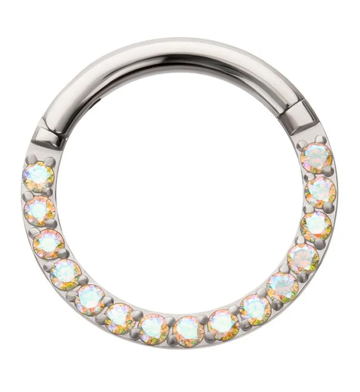 Bead row rings-Rainbow Aurora CZ Titanium Hinged Segment Ring