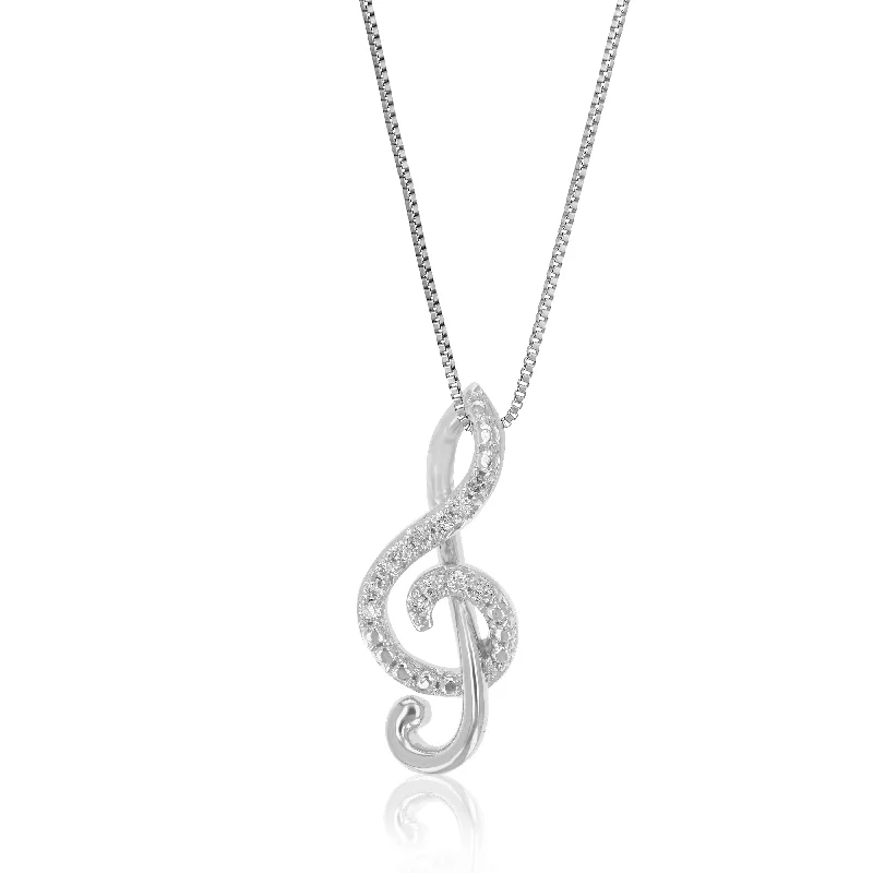 Corded tassel necklaces-1/10 cttw Lab Grown Diamond Music Pendant Necklace .925 Sterling Silver With 18 Inch Chain