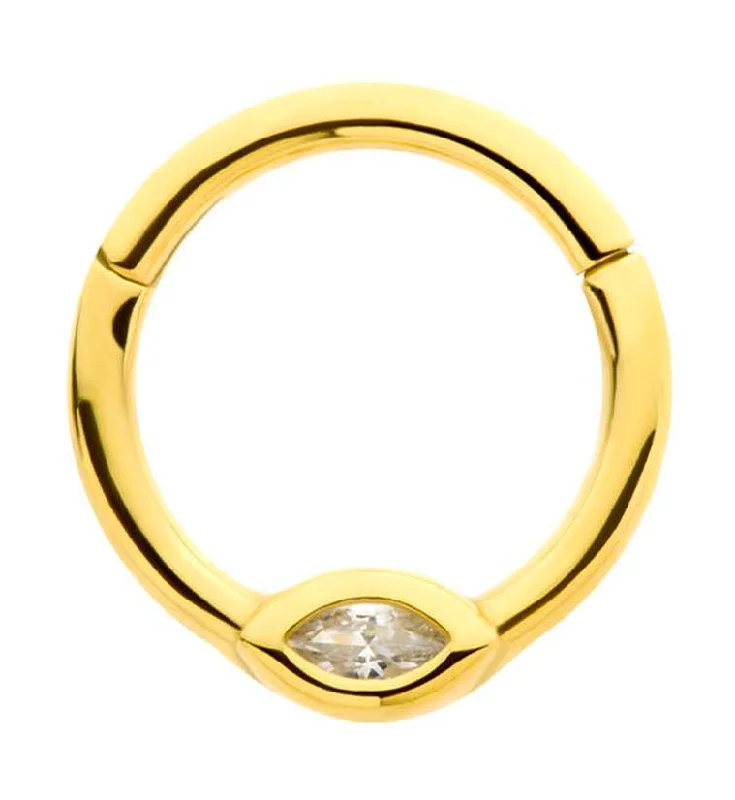 Raised texture rings-Gold PVD Oval Clear CZ Stainless Steel Hinged Segment Ring