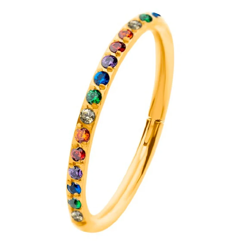 Thai tile rings-24kt Gold PVD Rainbow CZ Row Titanium Hinged Segment Ring