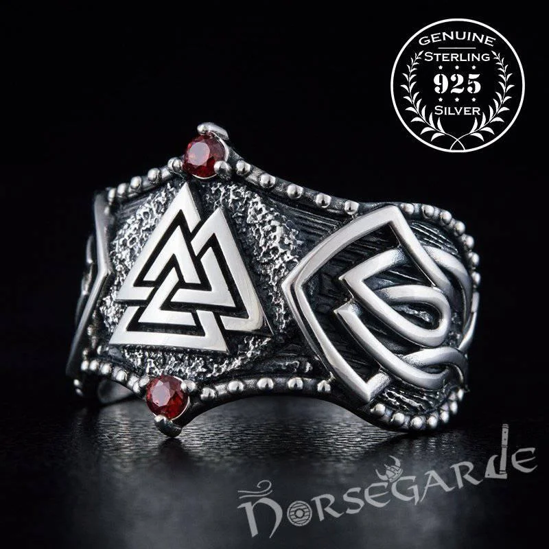 Timeless deco rings-Handcrafted Gemmed Valknut Celtic Ring - Sterling Silver