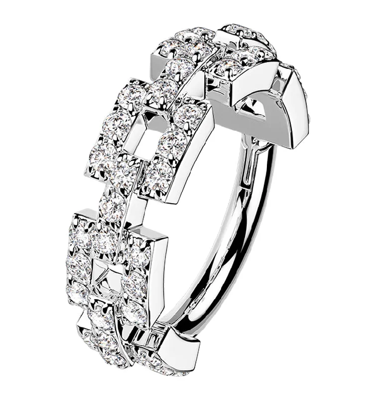 Kelp theme rings-Chain CZ Stainless Steel Hinged Segment Ring