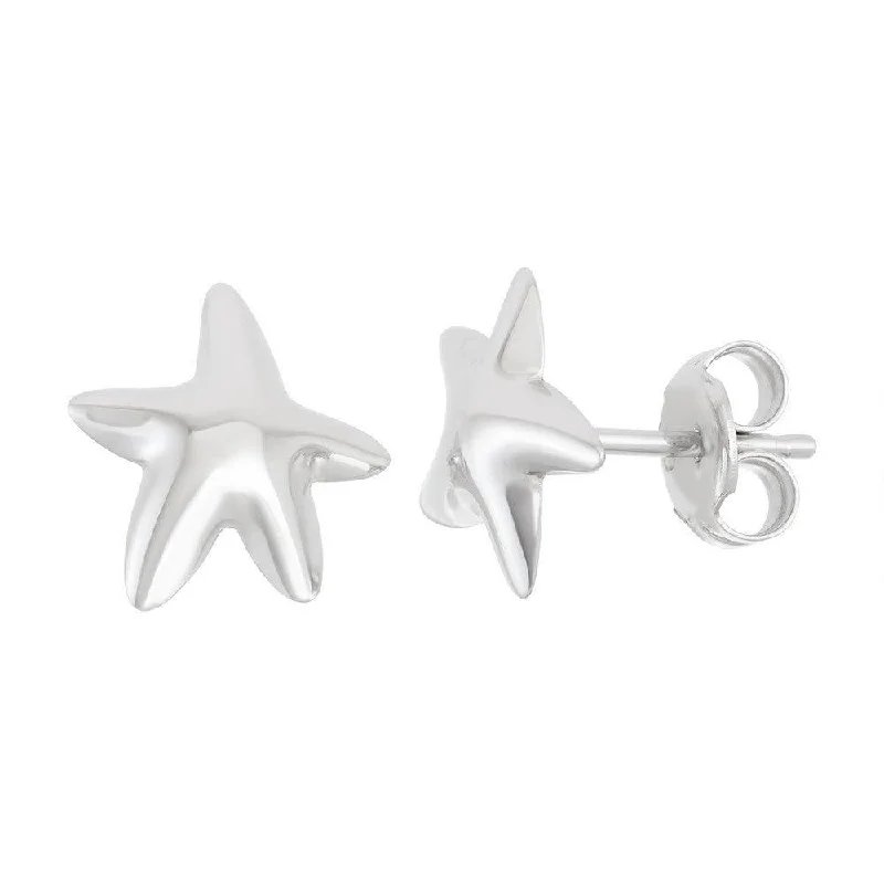 Funky pair earrings-Sterling Silver Shiny Starfish Stud Earrings