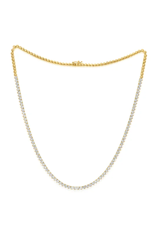 Corded satin necklaces-14 kt yellow gold, 17" 3 prong diamond half-way tennis necklace featuring 3.50 cts tw round diamonds