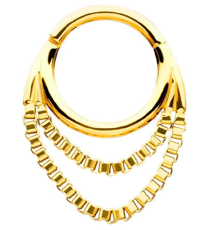 Iolite inlay rings-Gold PVD Double Box Chain Dangle Stainless Steel Hinged Segment Ring