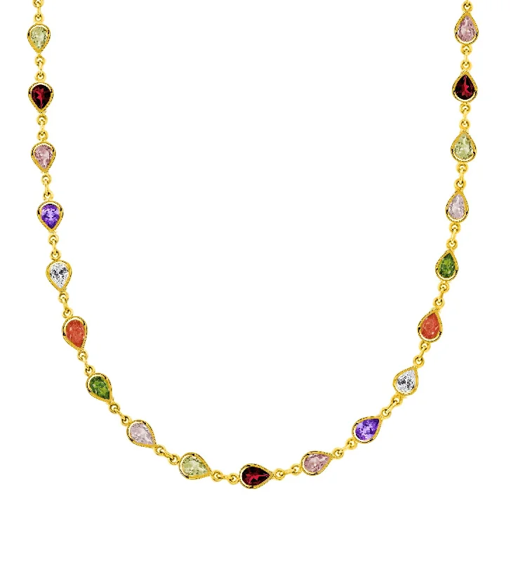 Rhodolite necklaces-18K Gold Vermeil Multi-Color Lab Created Gem Necklace 20" + 2"