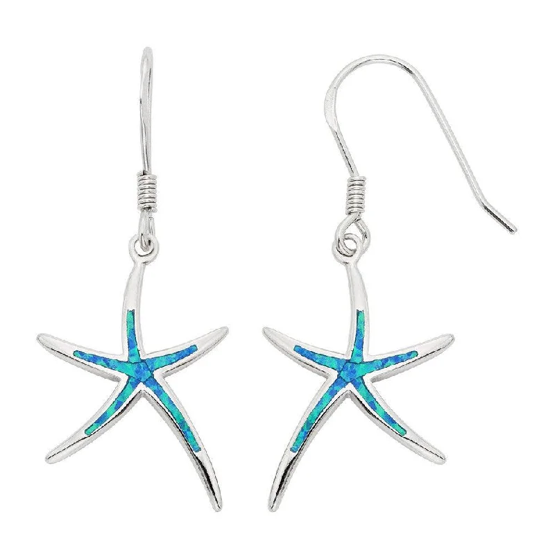 Corded satin earrings-Sterling Silver Blue Inlay Opal Starfish Earrings