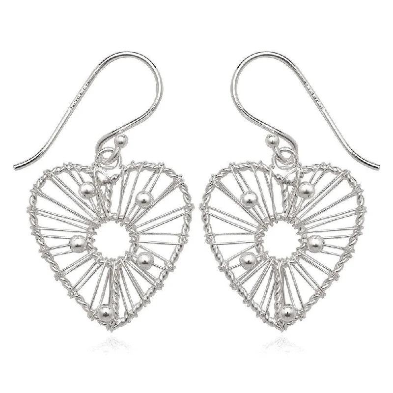 Relic coin earrings-Sterling Silver Wired Heart Earrings